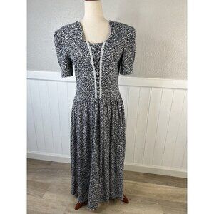 Vtg Cottagecore Maxi Dress Women’s Sz 12 Ditzy Floral 80s English Prairie Garden